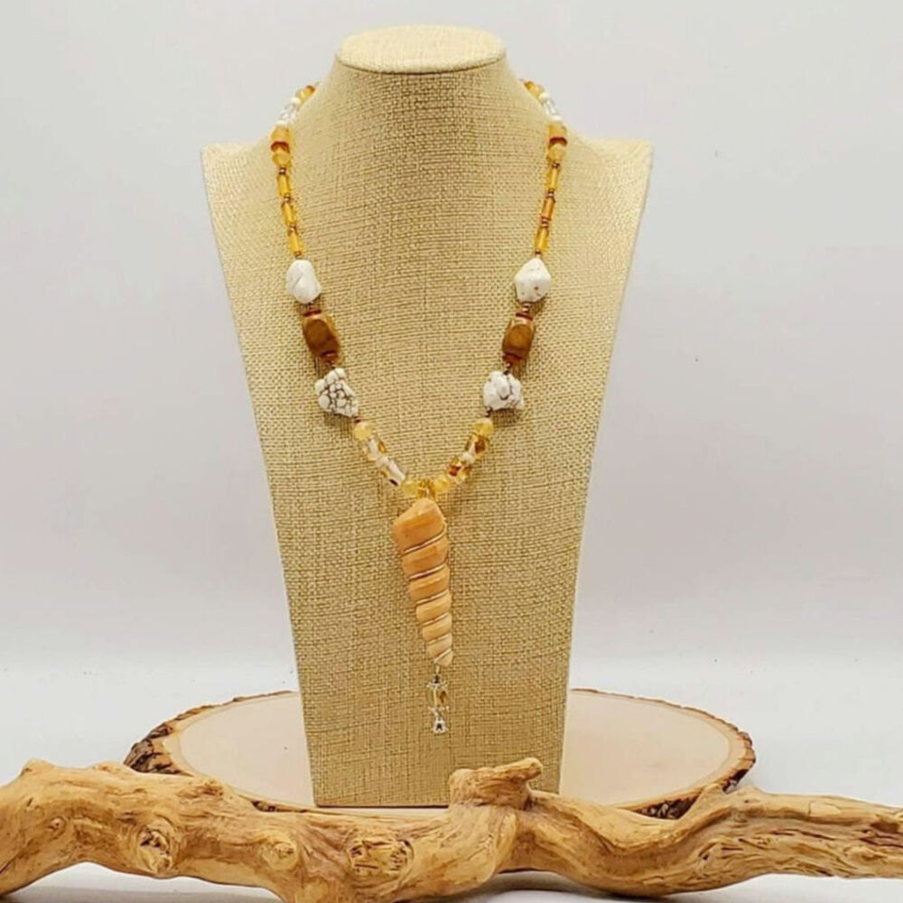 Spiral Shell and Jasper Boho Ocean Statement Necklace - Picture 2 of 6